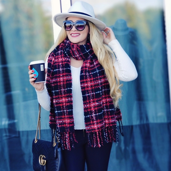 Soft Plaid Print Oblong Scarf - Gift - Red… - Picture 5 of 5